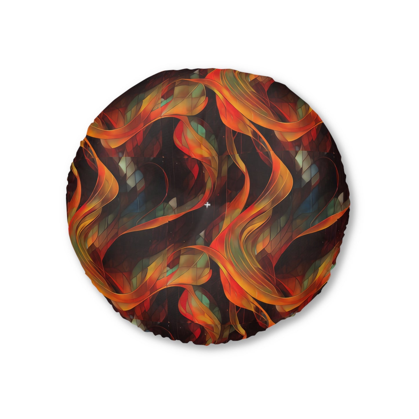 Round Tufted Floor Pillow – Boho Cosmic Abstract Cushion, Double-Sided Print for Floor Seating