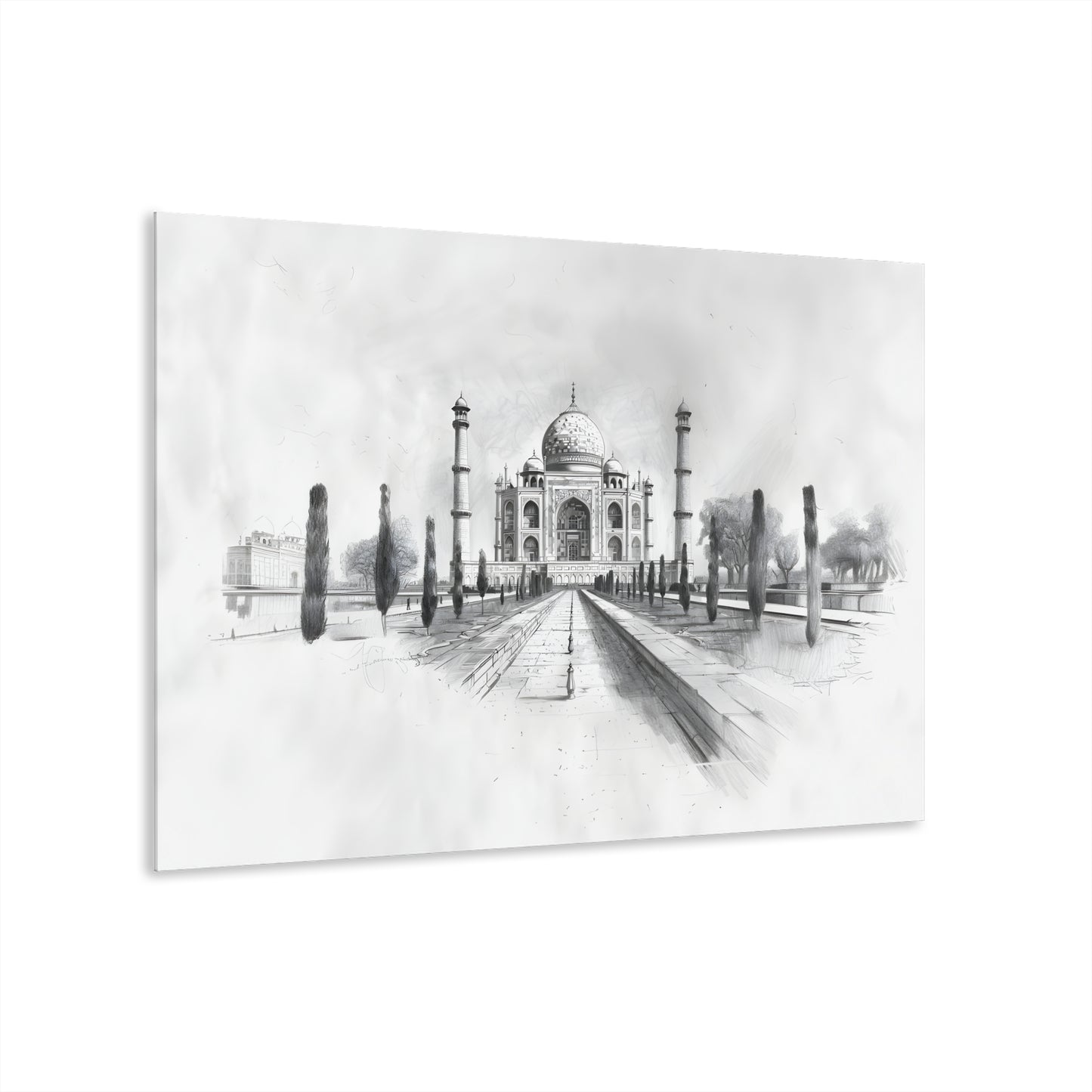 Taj Mahal Pencil Sketch Acrylic Print - Elegant Monochrome Home Decor