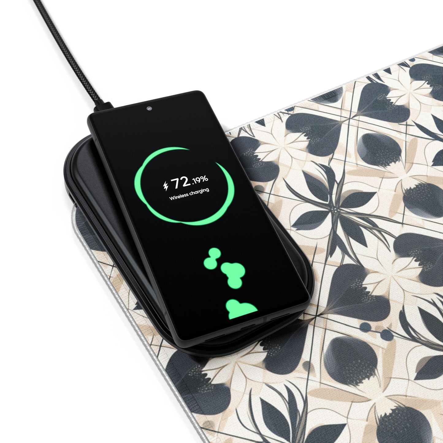 rgb gaming mouse pad with 15‑watt Qi wireless charging – usb‑c extended desk mat, geometric floral