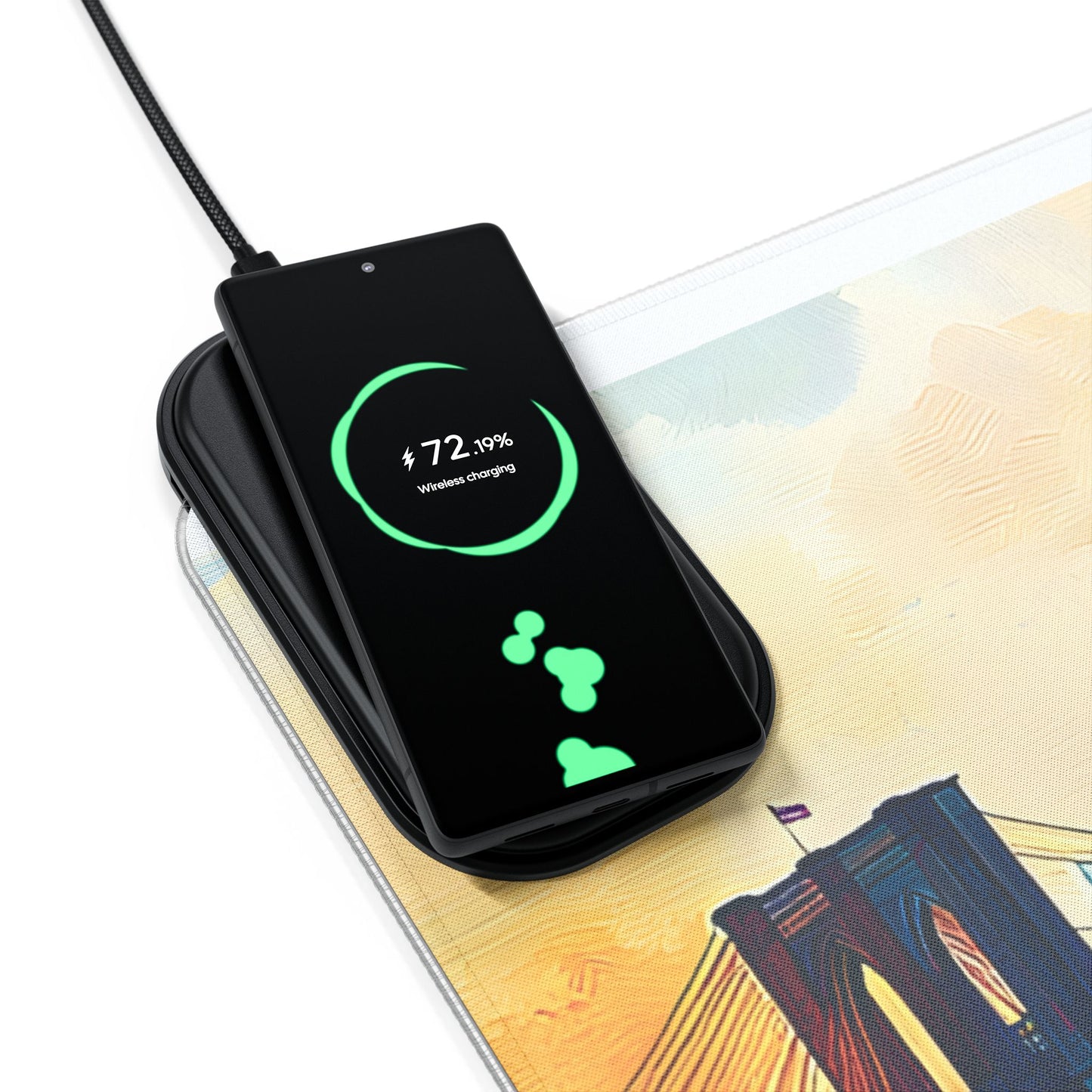 Cityscape rgb gaming mouse pad with Qi wireless charging, usb-c, 15w non-slip desk mat