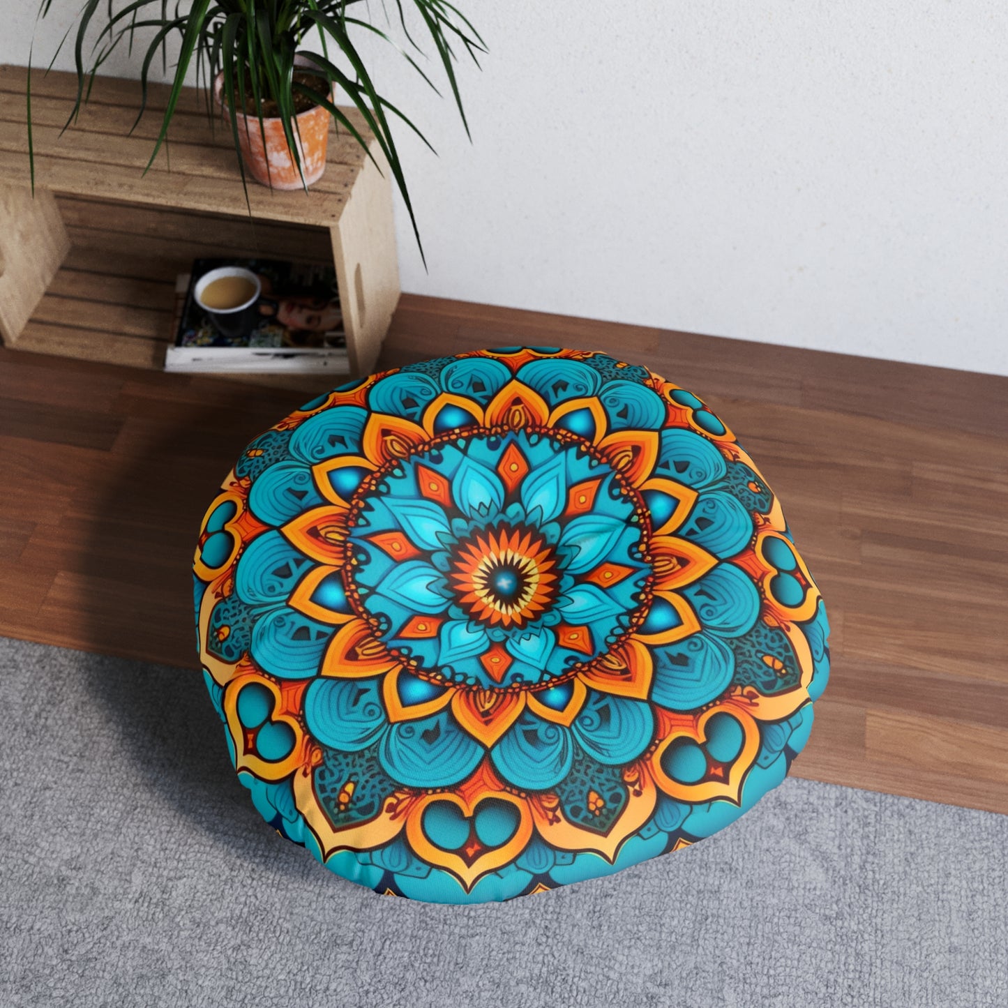 Round Mandala Floor Pillow - Boho Pouf Cushion for Seating & Meditation, 2 Sizes, Double-Sided