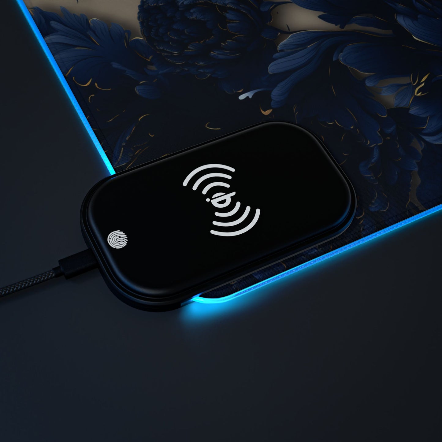Artistic floral rgb gaming mouse pad with 15w Qi wireless charging, non-slip desk mat