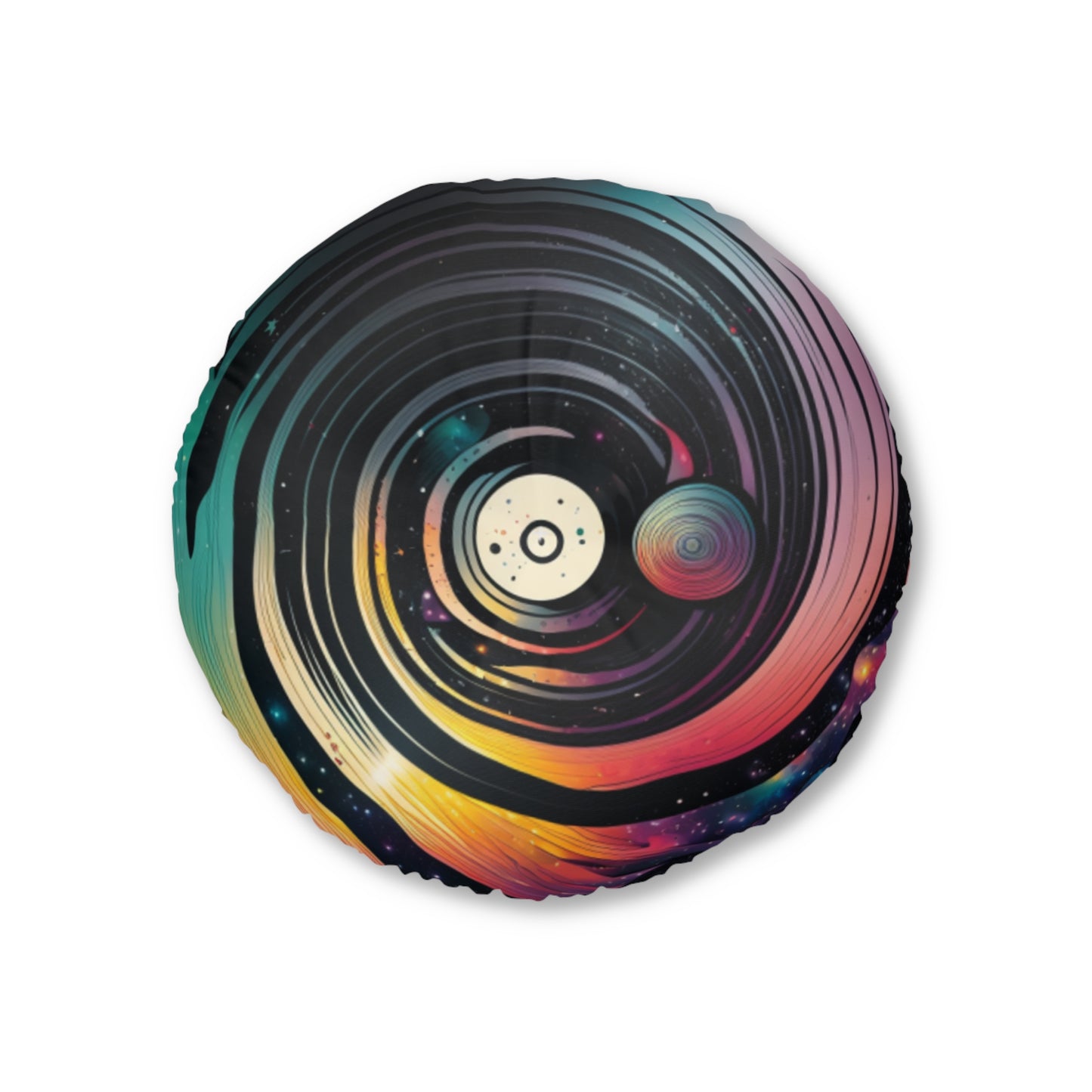 Boho Celestial Round Tufted Floor Pillow - Cosmic Galaxy Cushion, Double-Sided Print