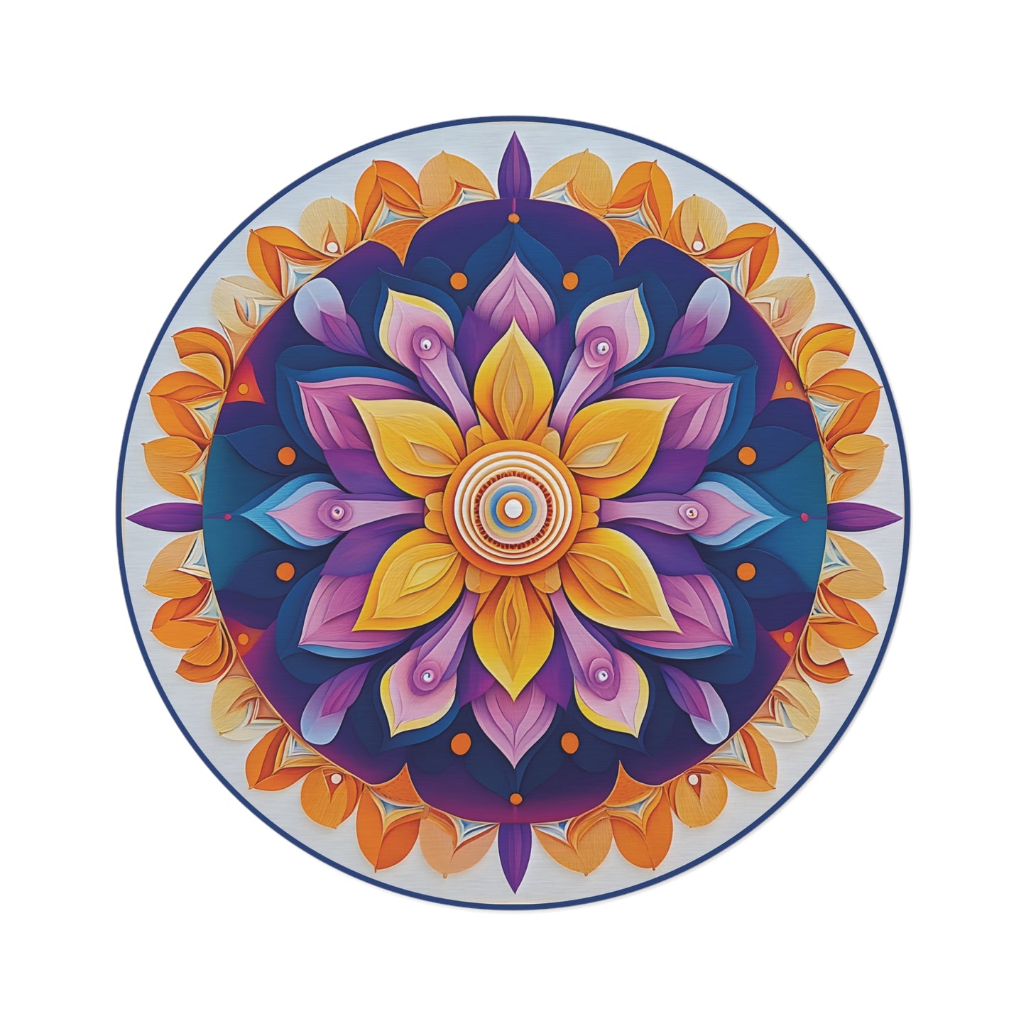 60-Inch Round Mandala Rug – Colorful Boho Chenille, Soft Plush, Non-Slip, Low Profile
