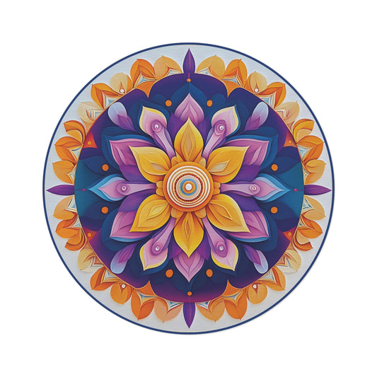 60-Inch Round Mandala Rug – Colorful Boho Chenille, Soft Plush, Non-Slip, Low Profile