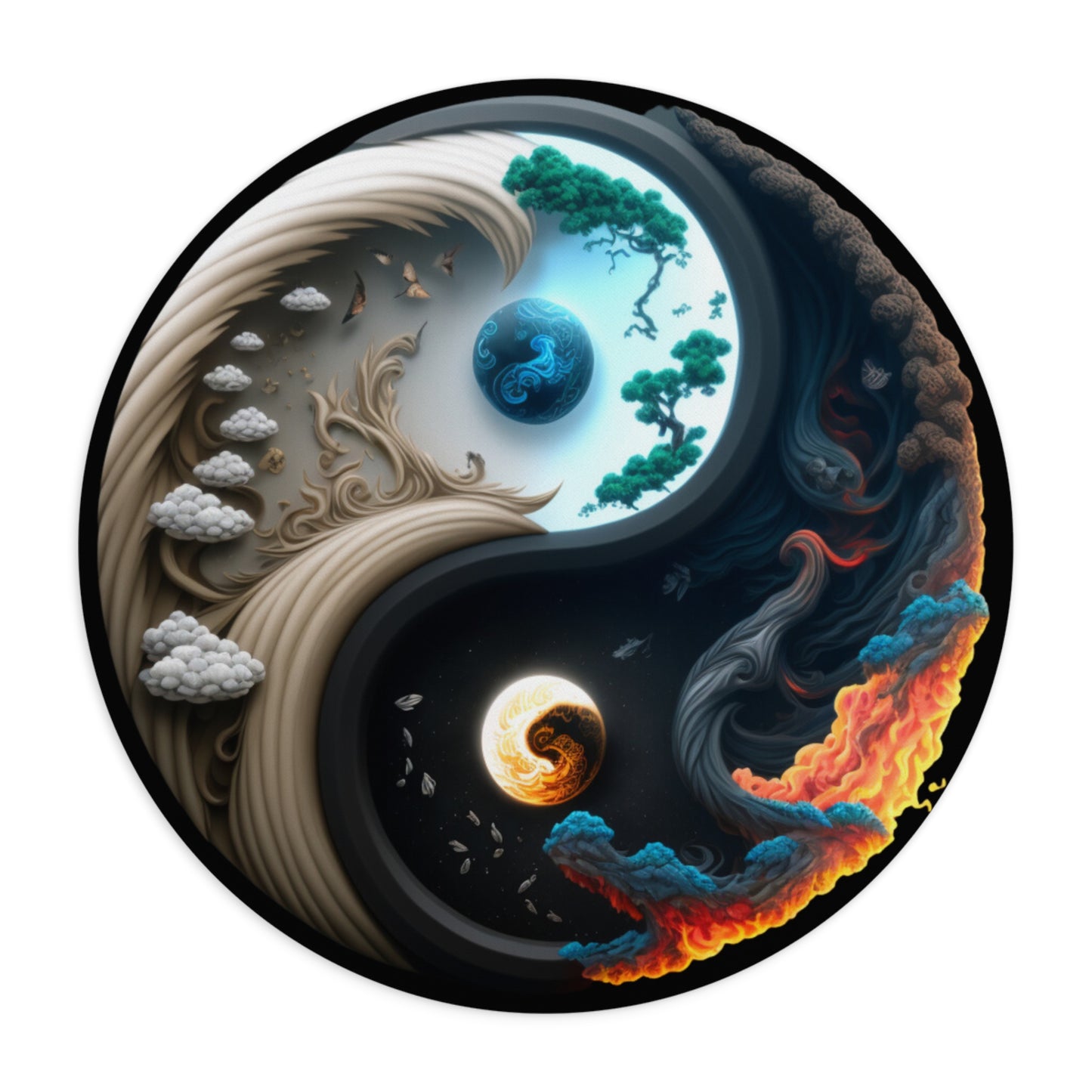 Yin Yang Gaming Mouse Pad, Round Spiritual Desk Mat, Aesthetic Cosmic Office Decor Accessory