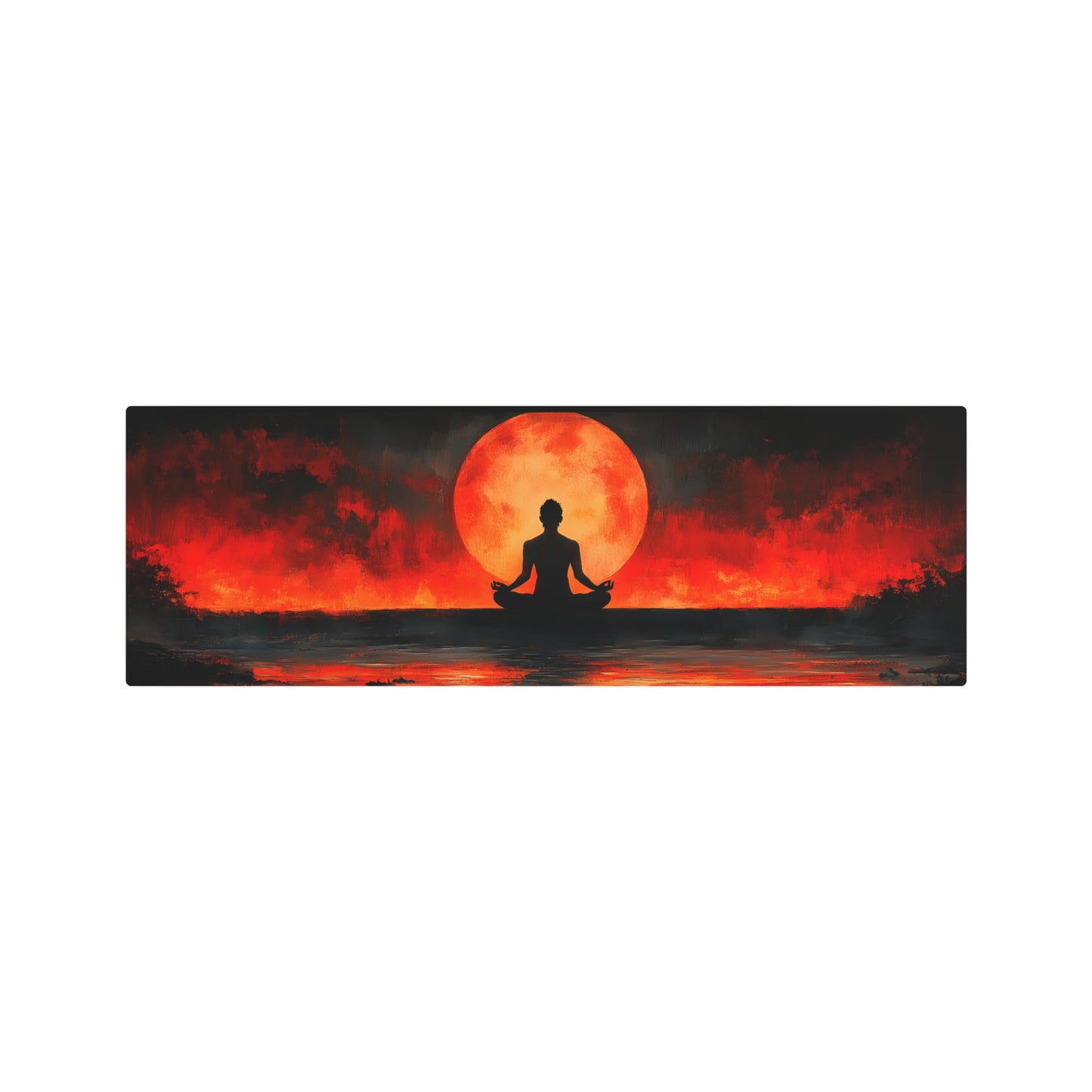 Zen Meditation Sunset Metal Wall Art, 36x12 Panoramic Moon Decor for Yoga Rooms