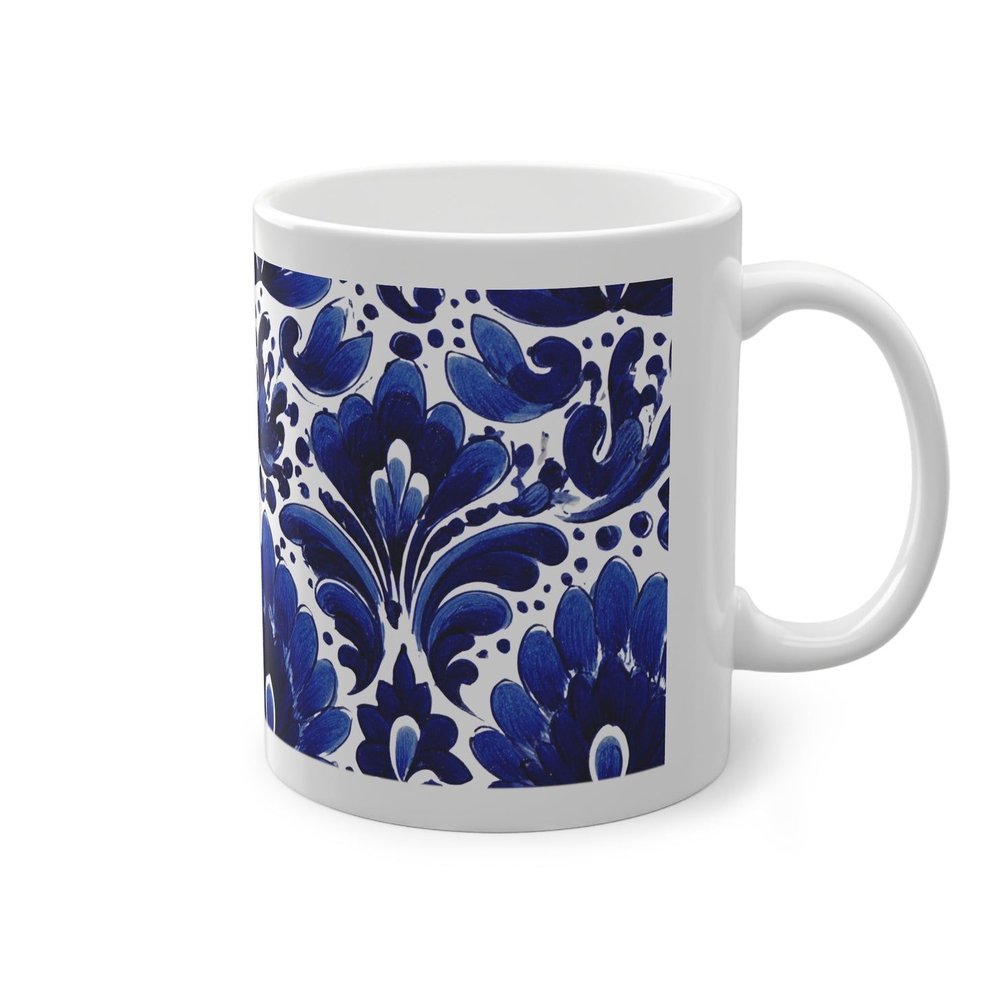 Elegant Floral Standard Mug, 11oz - Perfect for Home, Office, Gift, Coffee Lover, Blue Decor