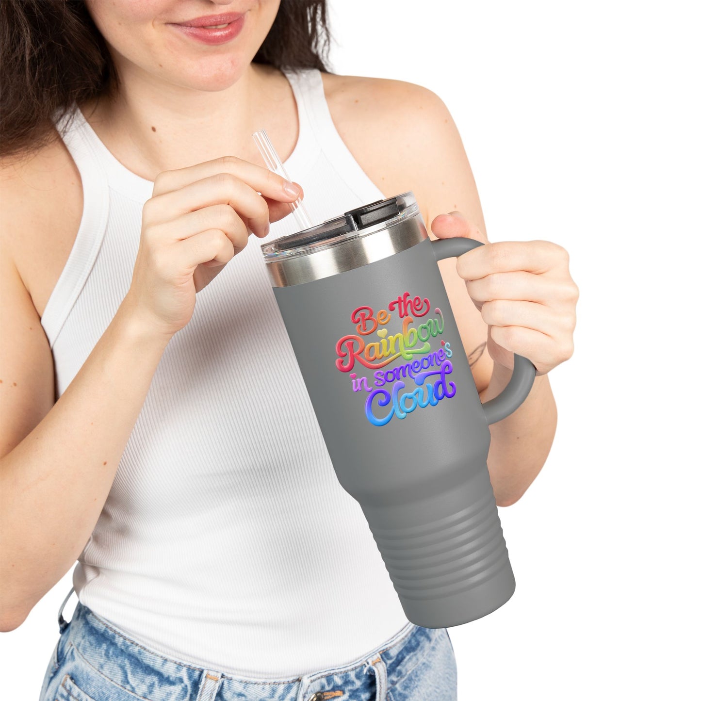 40oz Insulated Travel Mug – Stainless Steel, Spill-Proof, Motivational Rainbow Design