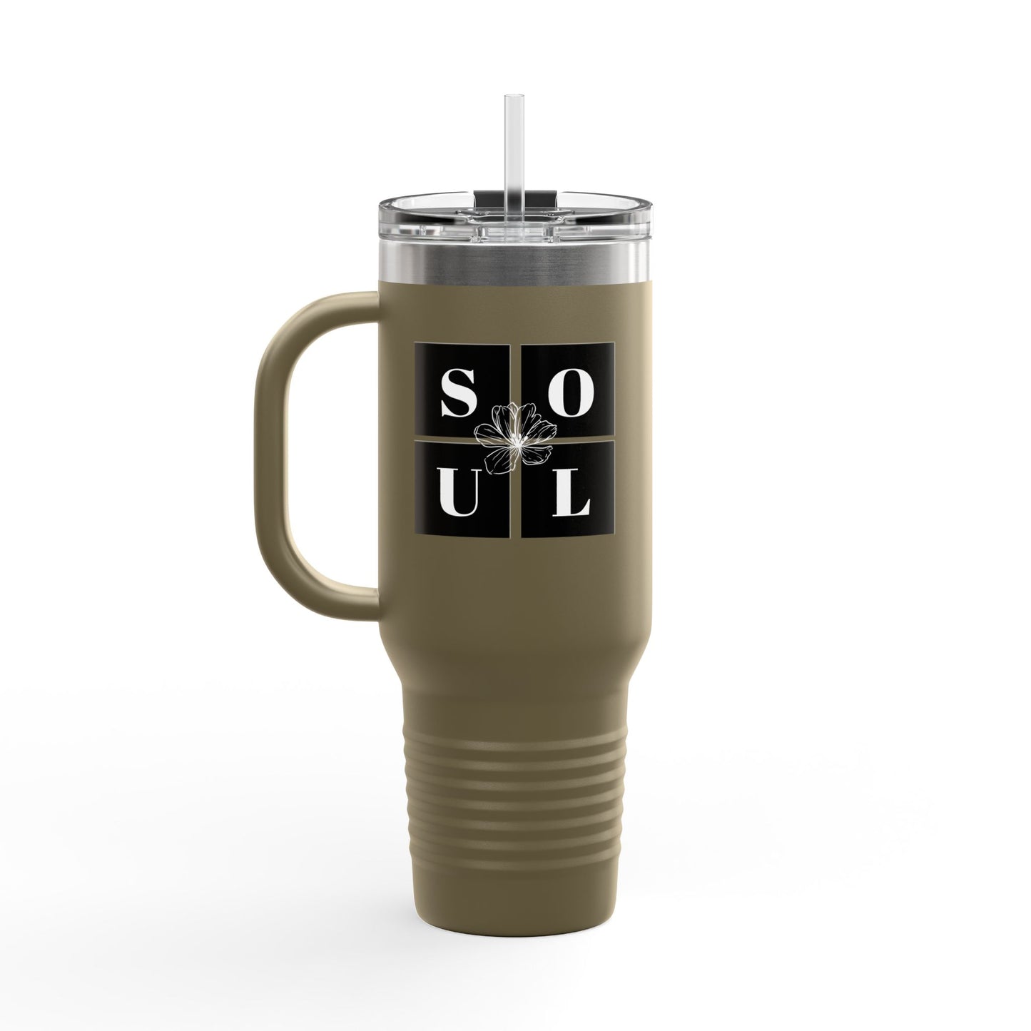 40oz Insulated Stainless Steel Travel Mug with Handle & Straw – White Soul Design