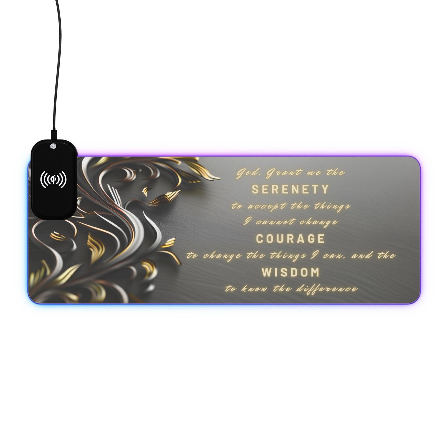 RGB Gaming Mouse Pad with Wireless Charging | Inspirational Serenity Quote XL Desk Mat