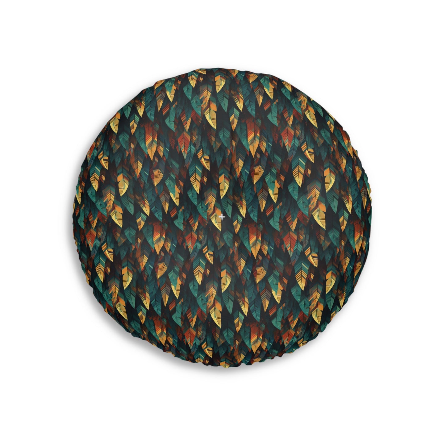Round Tufted Boho Floor Pillow - Reversible Feather Mosaic Cushion, Cozy Seating Pouf, Two Sizes
