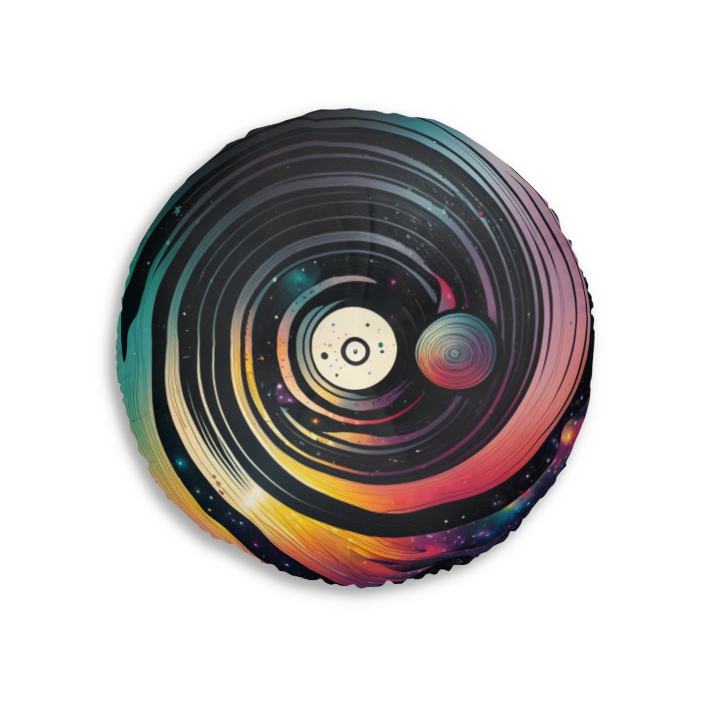 Boho Celestial Round Tufted Floor Pillow - Cosmic Galaxy Cushion, Double-Sided Print