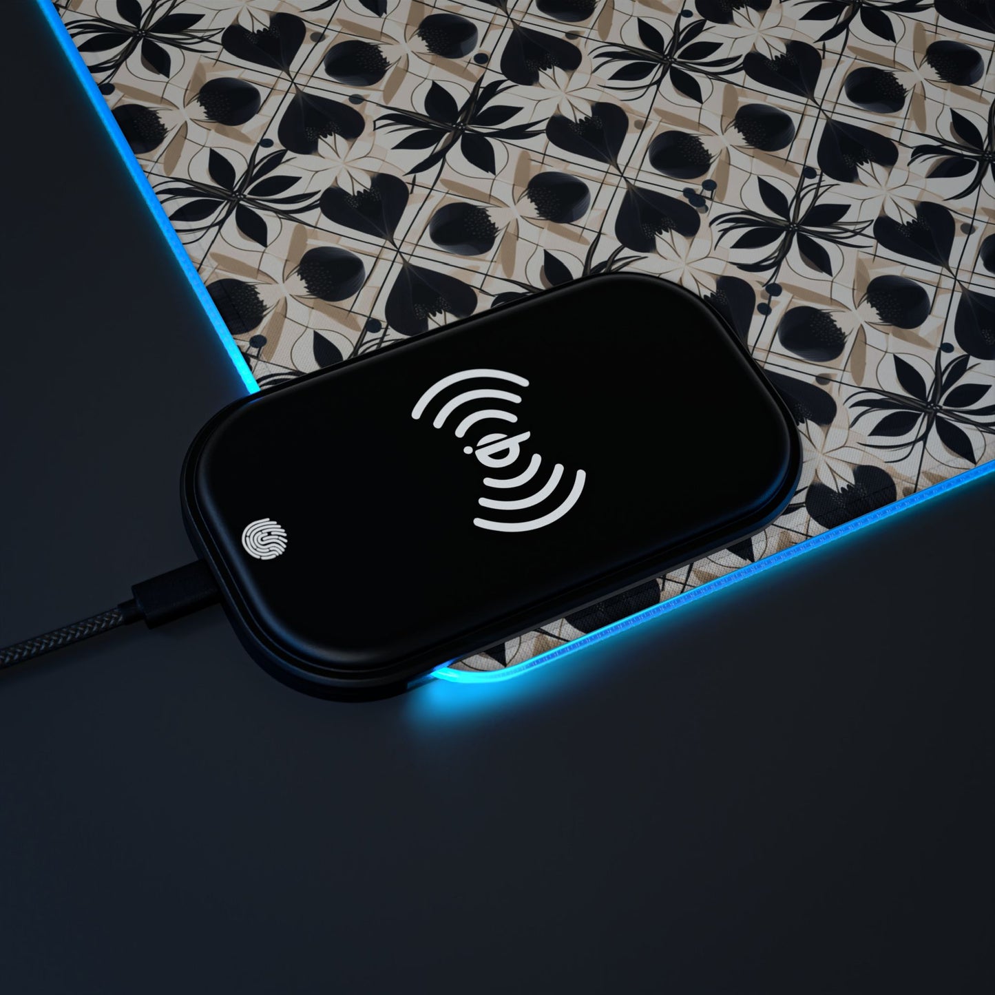 rgb gaming mouse pad with 15‑watt Qi wireless charging – usb‑c extended desk mat, geometric floral