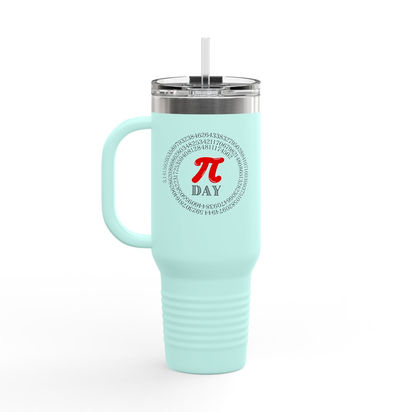 40oz Pi Day Insulated Travel Mug with Handle — Stainless Steel Math Tumbler, Spill-Proof Lid