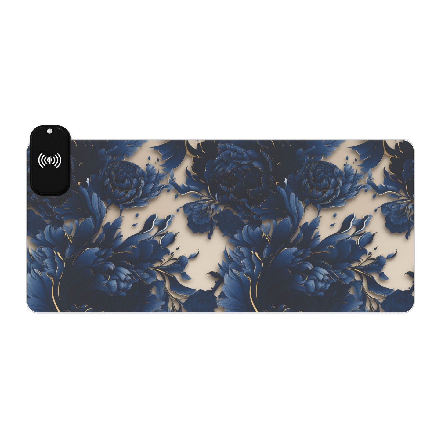 Artistic floral rgb gaming mouse pad with 15w Qi wireless charging, non-slip desk mat