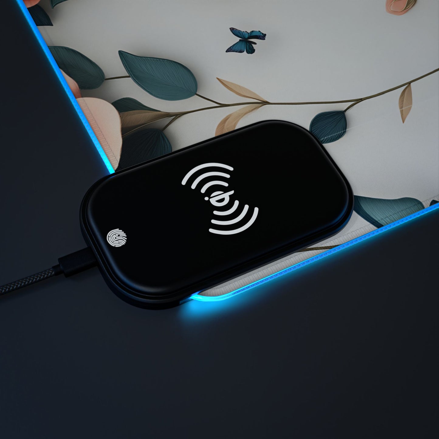 Floral RGB LED Gaming Mouse Pad 39x20 – Large Wireless Charging Desk Mat Non-Slip
