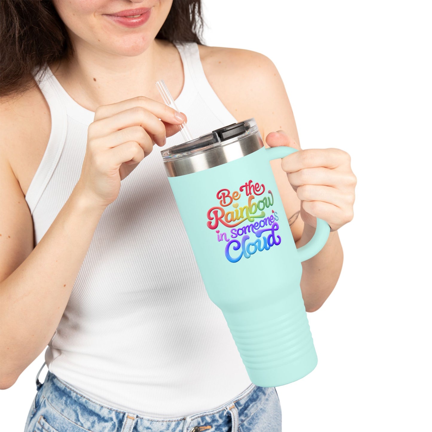 40oz Insulated Travel Mug – Stainless Steel, Spill-Proof, Motivational Rainbow Design