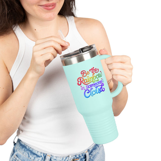 40oz Insulated Travel Mug – Stainless Steel, Spill-Proof, Motivational Rainbow Design