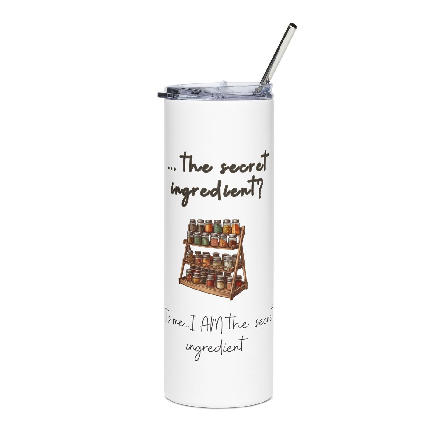 20 oz Skinny Stainless Steel Travel Tumbler with Straw – Spice Rack, Funny Cooking Quote