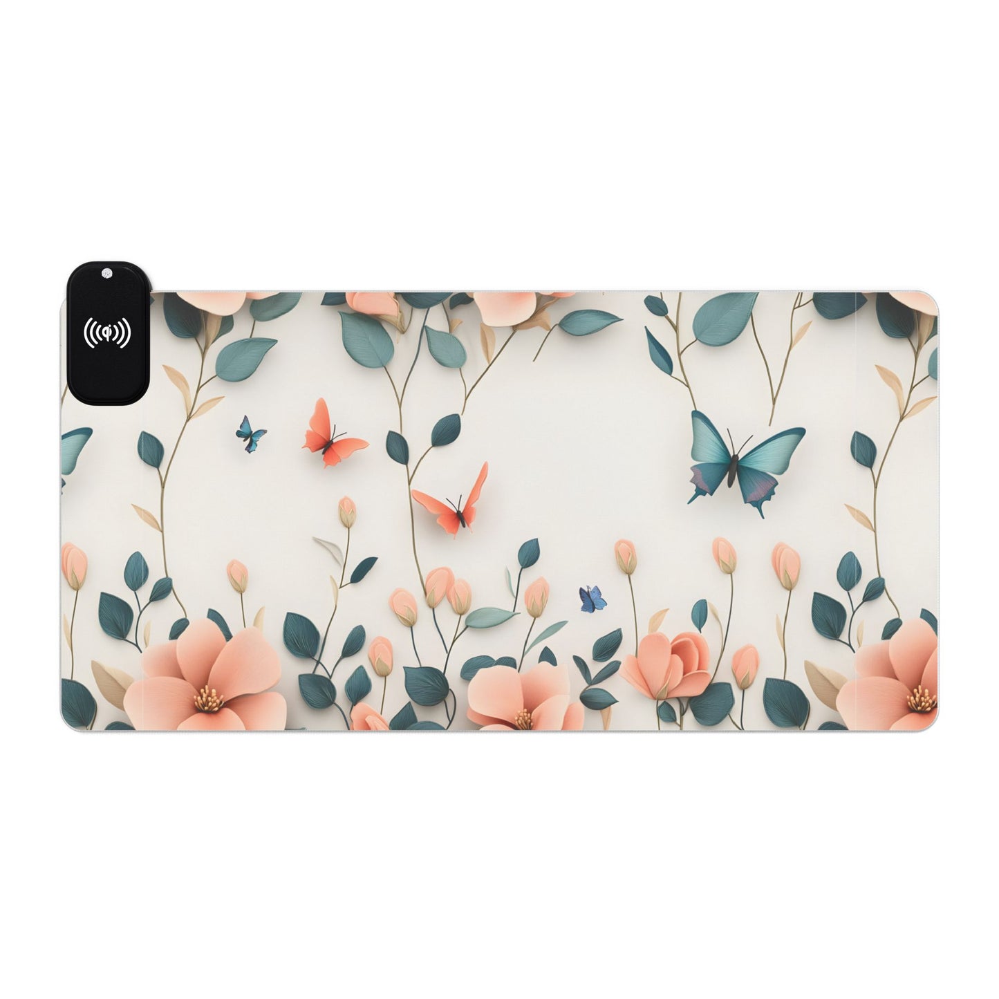 Floral RGB LED Gaming Mouse Pad 39x20 – Large Wireless Charging Desk Mat Non-Slip