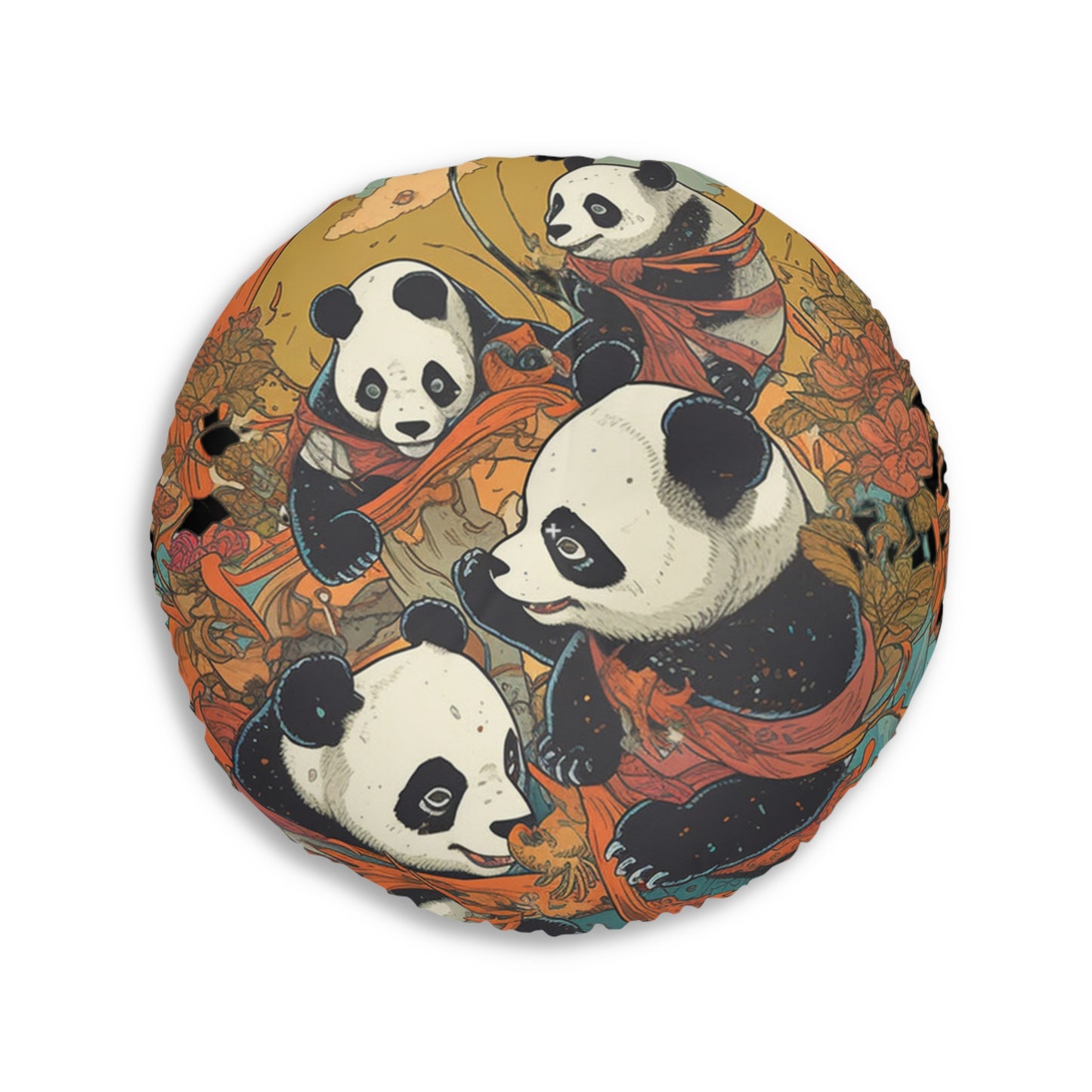 Round Tufted Panda Floor Pillow - Boho Plush Floor Cushion for Seating & Decor