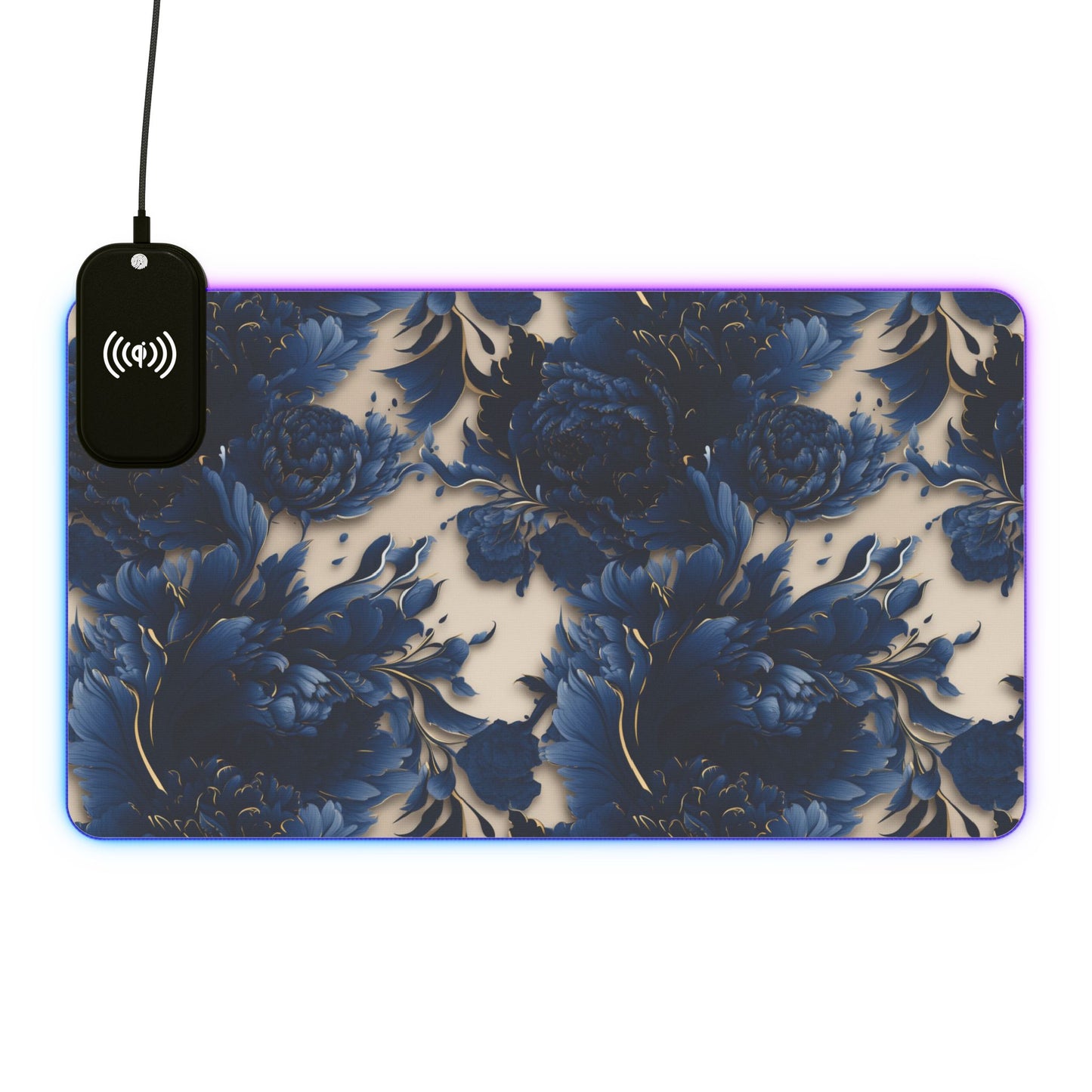 Artistic floral rgb gaming mouse pad with 15w Qi wireless charging, non-slip desk mat