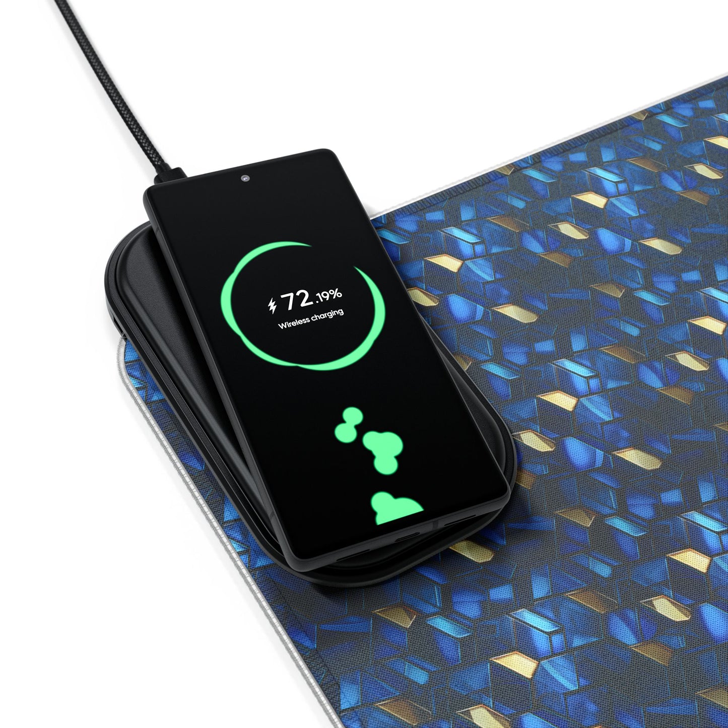 rgb gaming mouse pad with 15w qi charging – blue & gold geometric desk mat