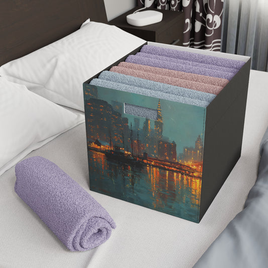 Urban Skyline Felt Storage Box, Decorative Organizer, Home Decor, Modern Storage Solution, Gift for Housewarming, Art Box