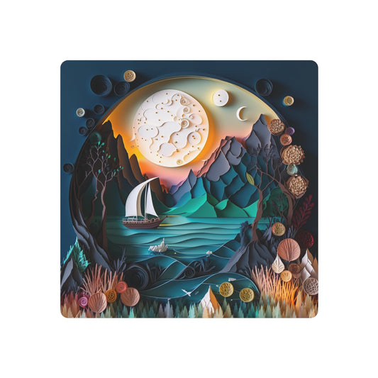 3D Metal Wall Art, Coastal Ocean Scene with Sailboat & Moon | Modern Nautical Home Decor