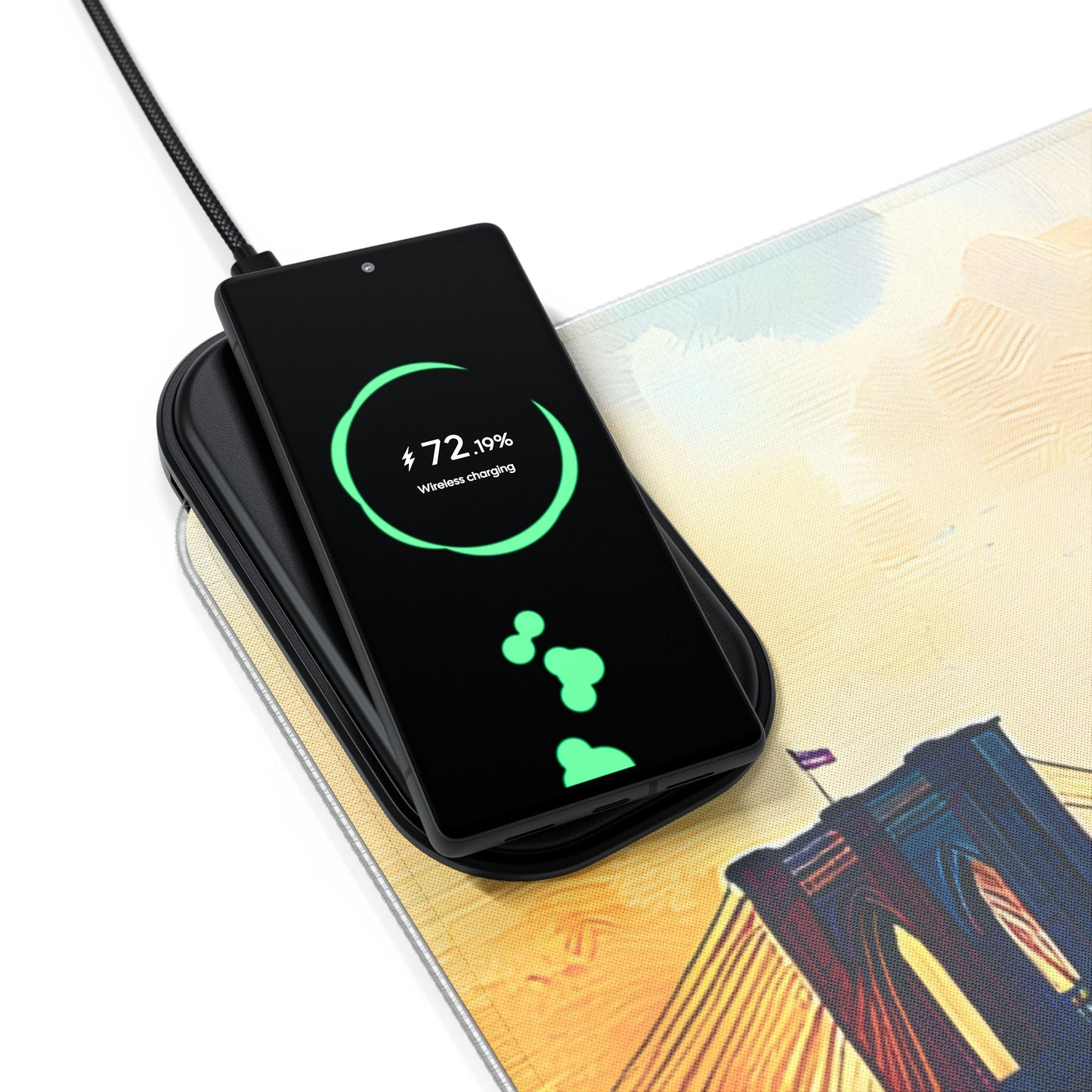 Cityscape rgb gaming mouse pad with Qi wireless charging, usb-c, 15w non-slip desk mat