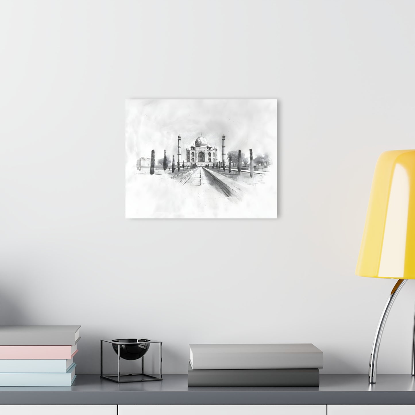 Taj Mahal Pencil Sketch Acrylic Print - Elegant Monochrome Home Decor