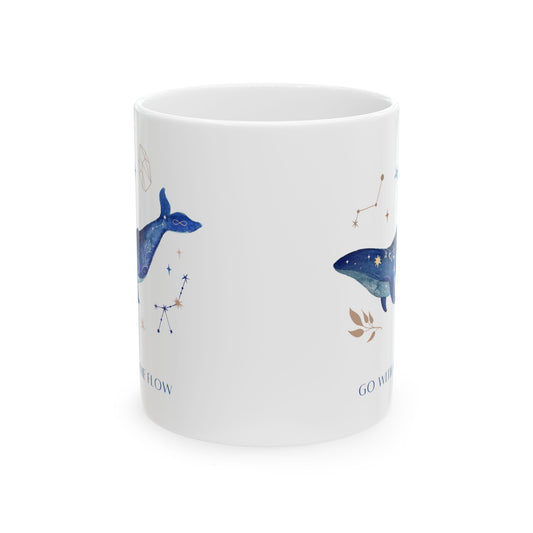 Galaxy Whale Coffee Mug | Celestial Ocean Art Cup | Go With The Flow Mindfulness Gift for Star Gazers