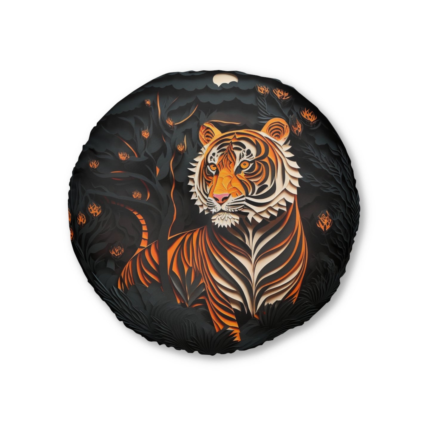 Round Tufted Tiger Floor Pillow – Boho Jungle Cushion, Plush Reversible Seating