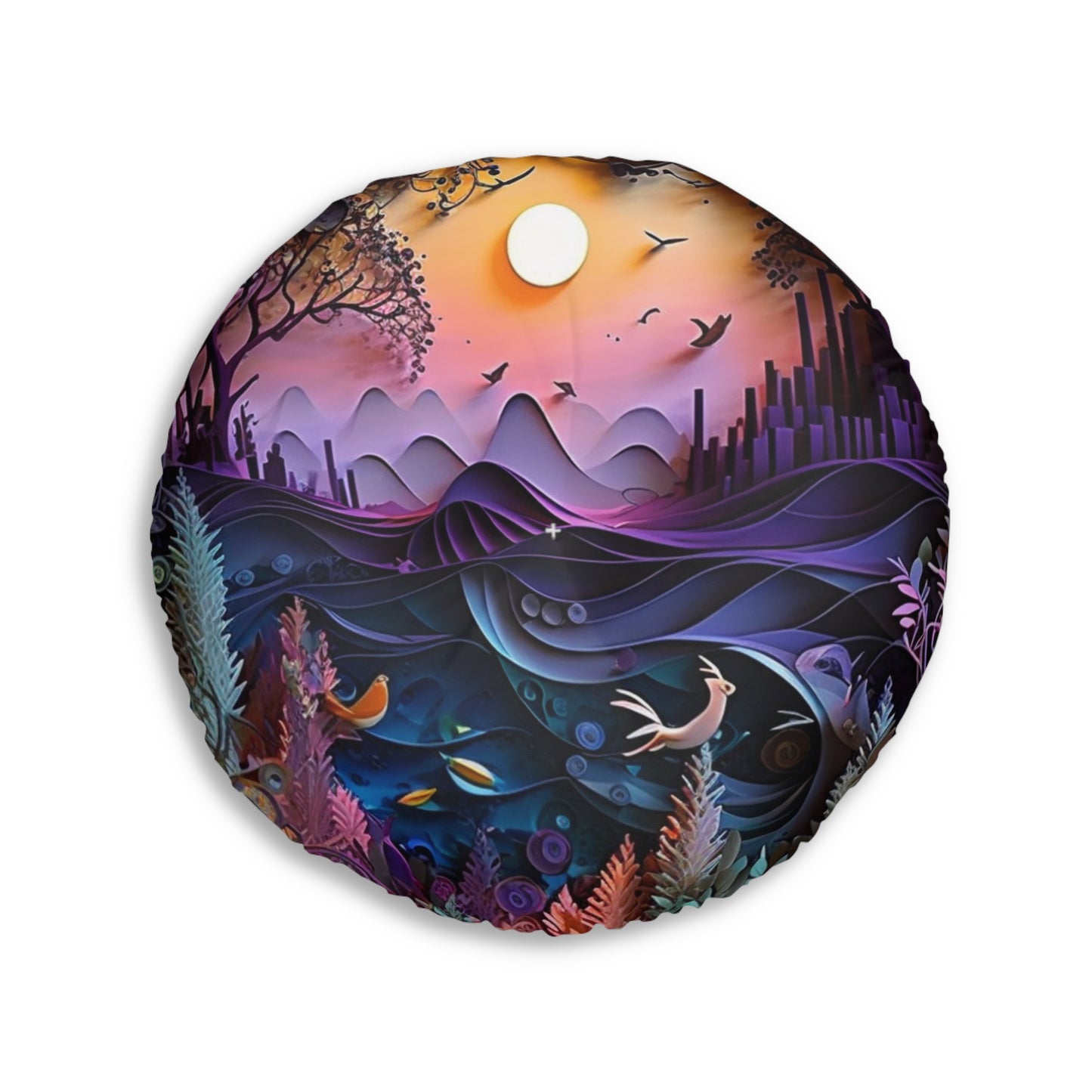 Boho Cosmic Round Floor Pillow Pouf - Tufted Meditation Cushion, Colorful Double-Sided