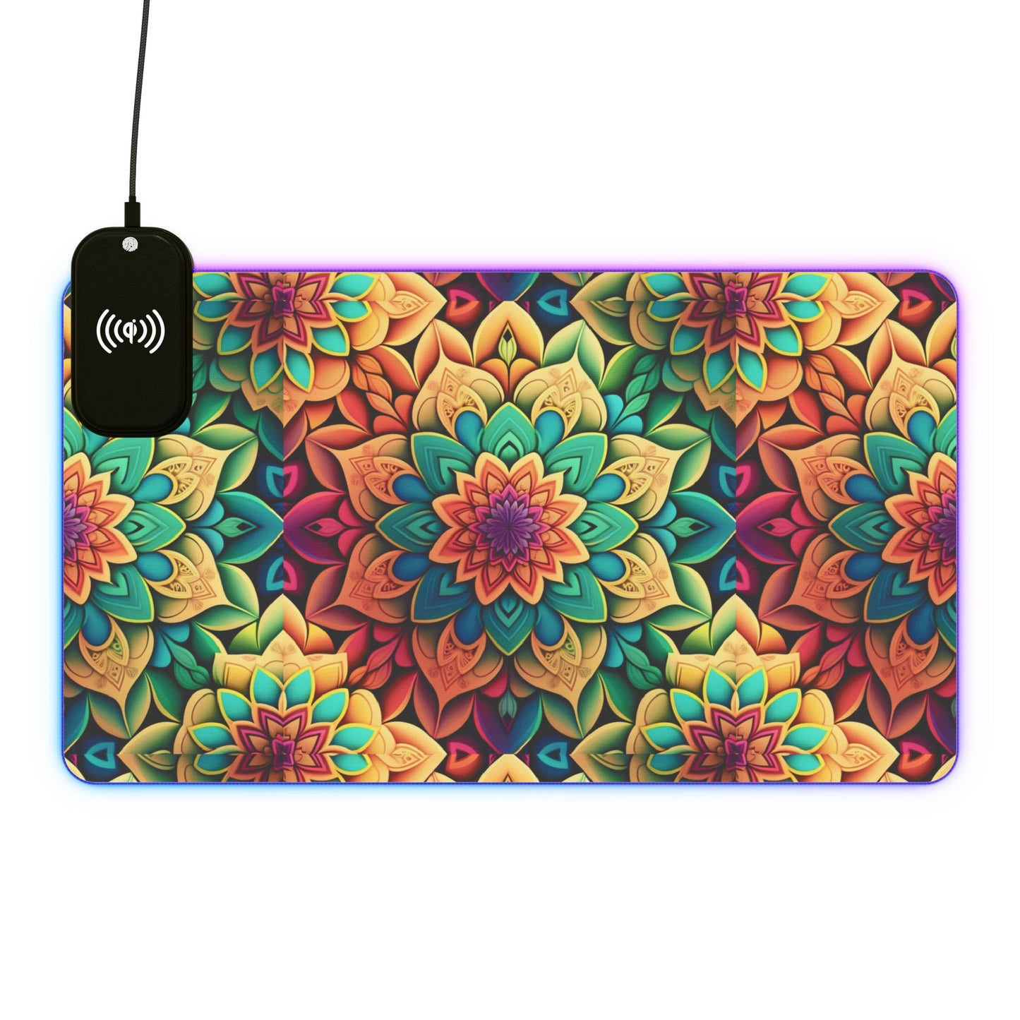 Mandala RGB Gaming Mouse Pad | Wireless Charging | Large Artistic Desk Mat