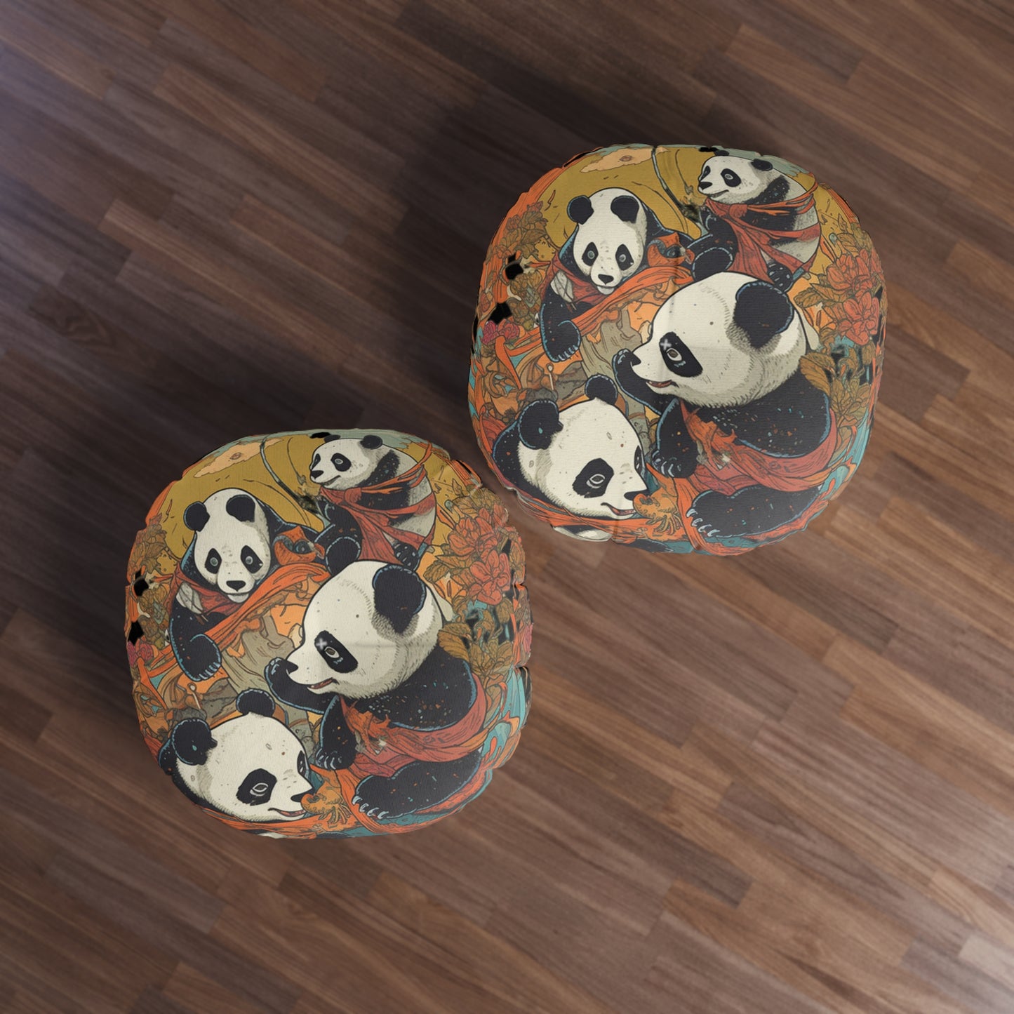 Round Tufted Panda Floor Pillow - Boho Plush Floor Cushion for Seating & Decor