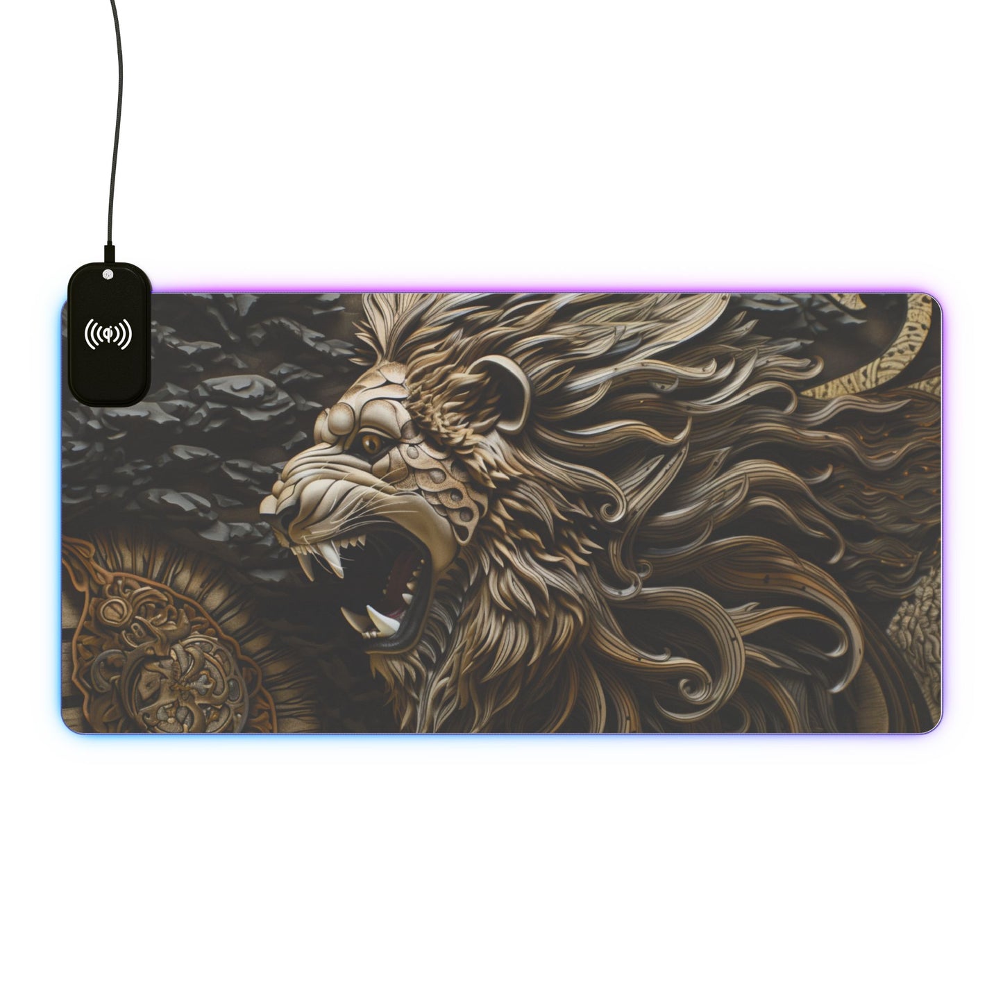 Lion Mandala RGB LED Gaming Mouse Pad with Wireless Charging