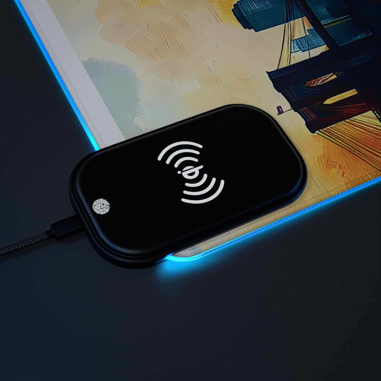 Cityscape rgb gaming mouse pad with Qi wireless charging, usb-c, 15w non-slip desk mat
