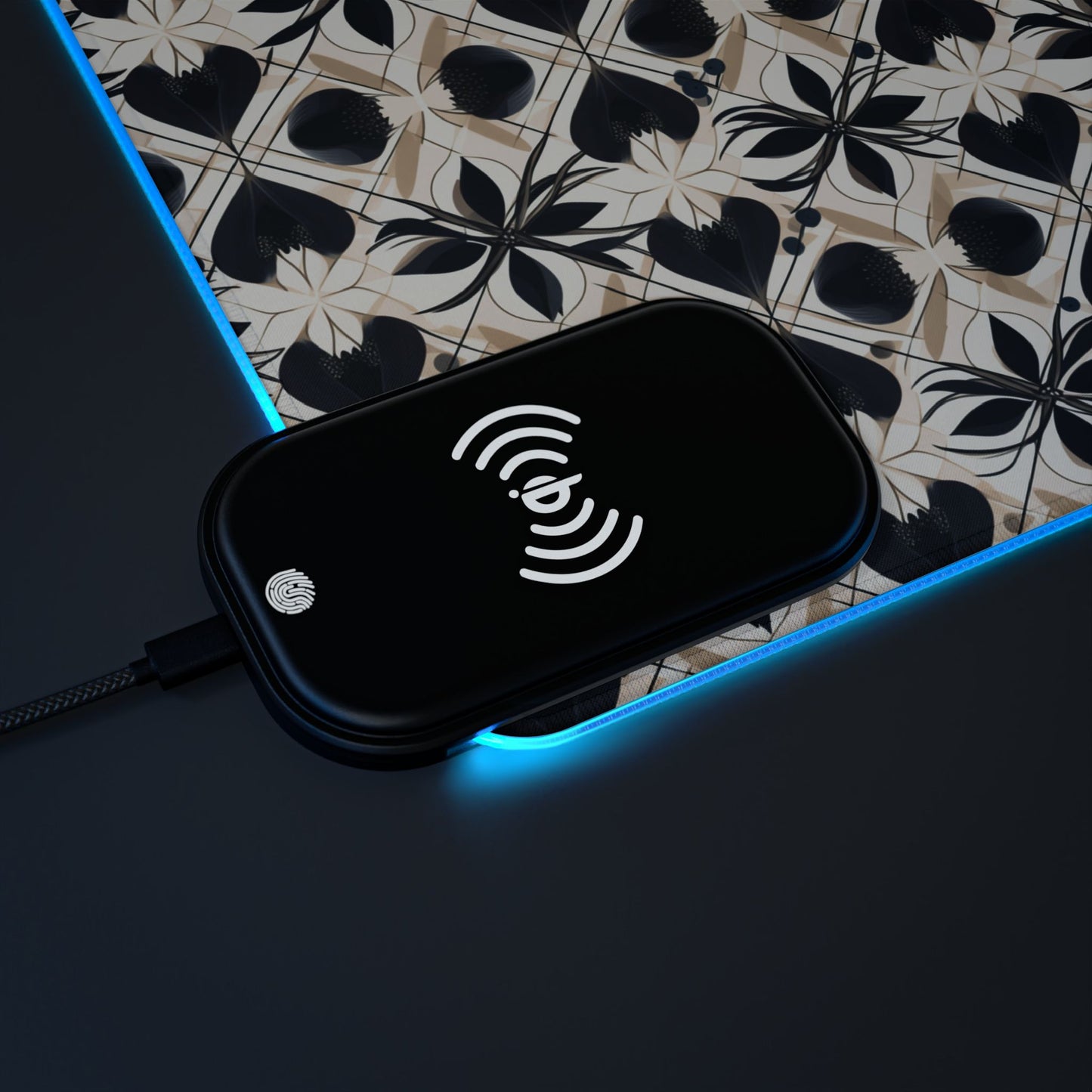 rgb gaming mouse pad with 15‑watt Qi wireless charging – usb‑c extended desk mat, geometric floral