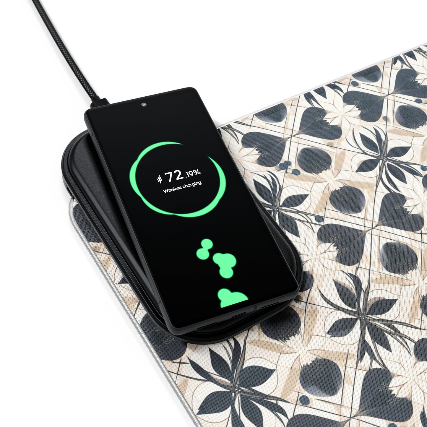 rgb gaming mouse pad with 15‑watt Qi wireless charging – usb‑c extended desk mat, geometric floral