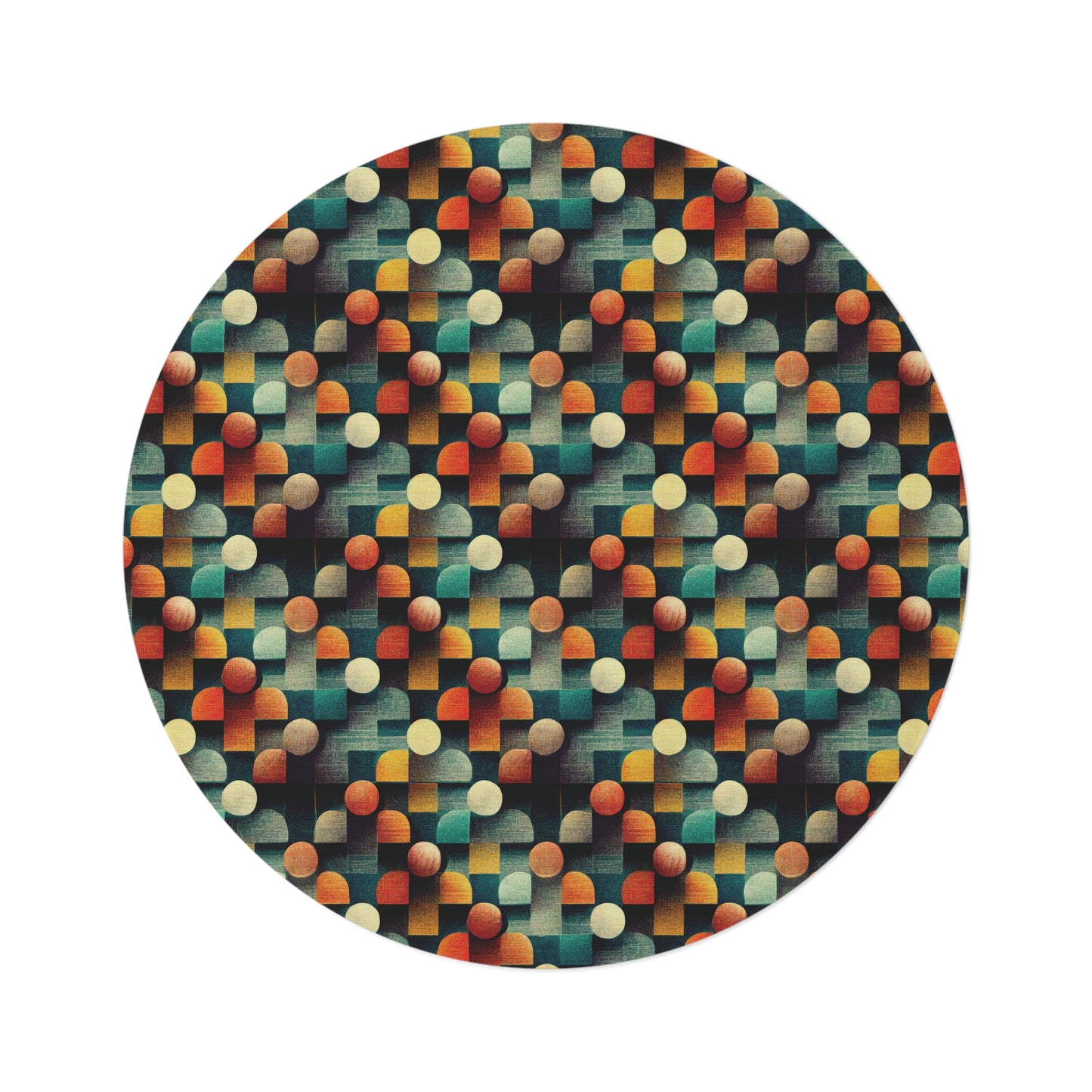 60-Inch Round Chenille Rug with Geometric Pattern — Colorful, Soft, Non-Slip Area Accent