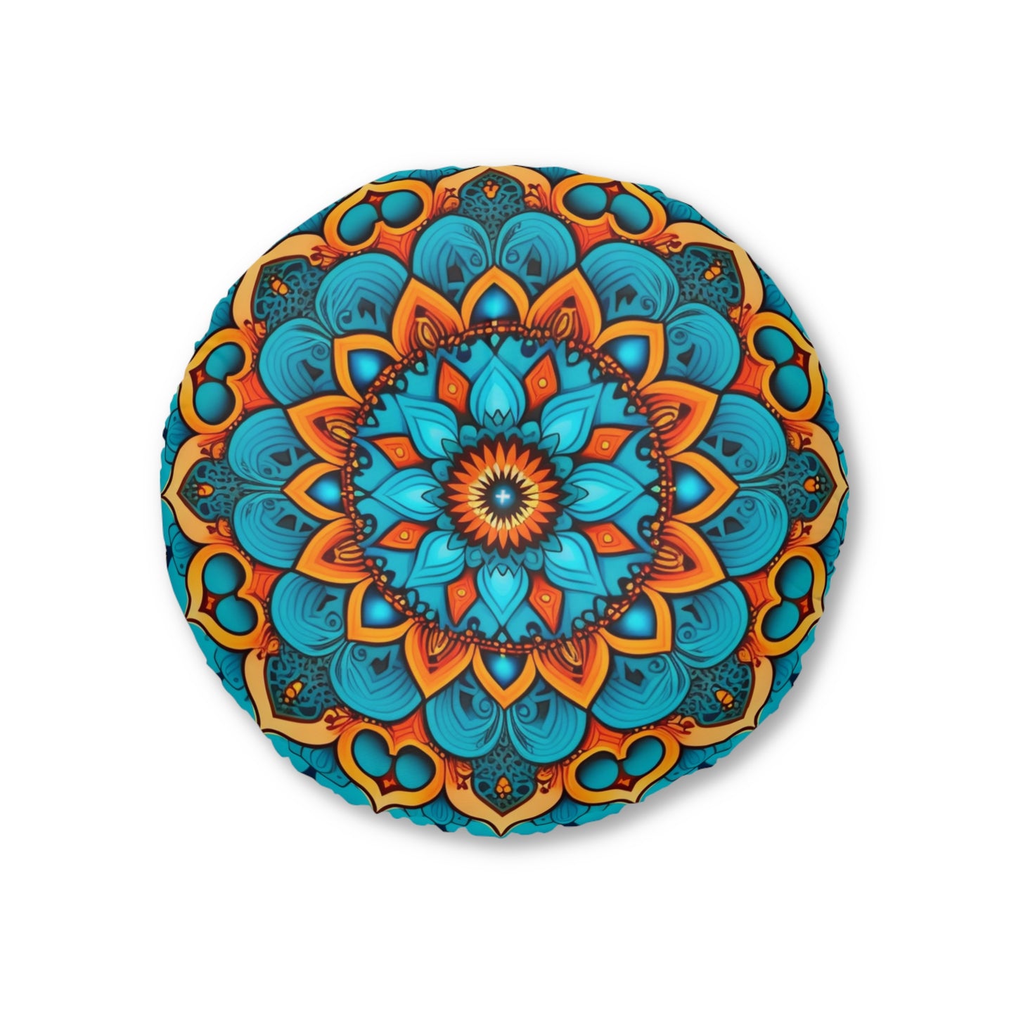 Round Mandala Floor Pillow - Boho Pouf Cushion for Seating & Meditation, 2 Sizes, Double-Sided