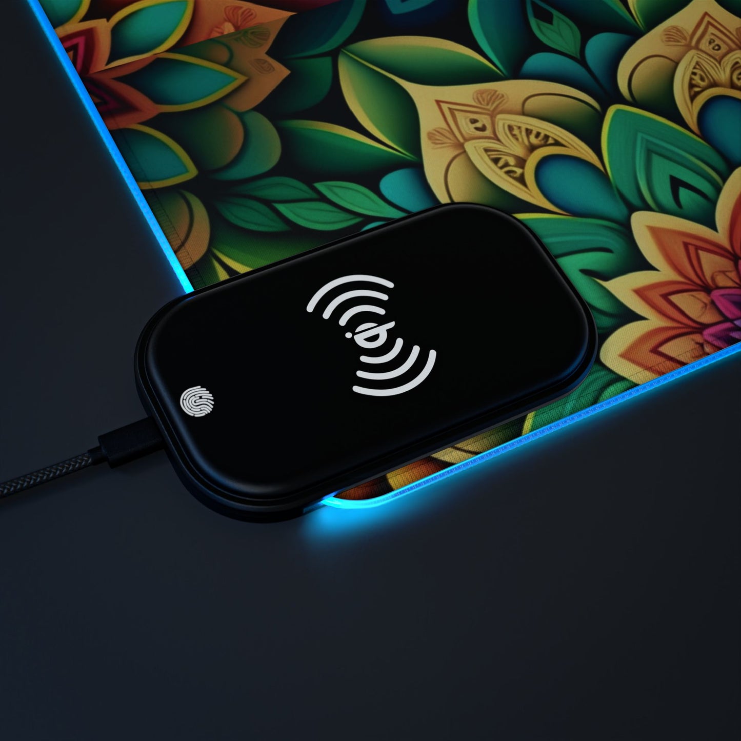 Mandala RGB Gaming Mouse Pad | Wireless Charging | Large Artistic Desk Mat