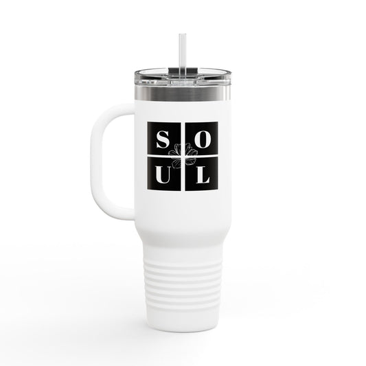 40oz Insulated Stainless Steel Travel Mug with Handle & Straw – White Soul Design