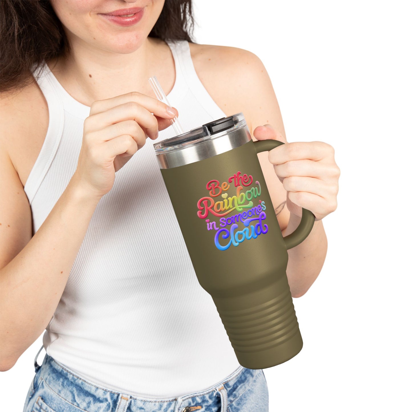 40oz Insulated Travel Mug – Stainless Steel, Spill-Proof, Motivational Rainbow Design