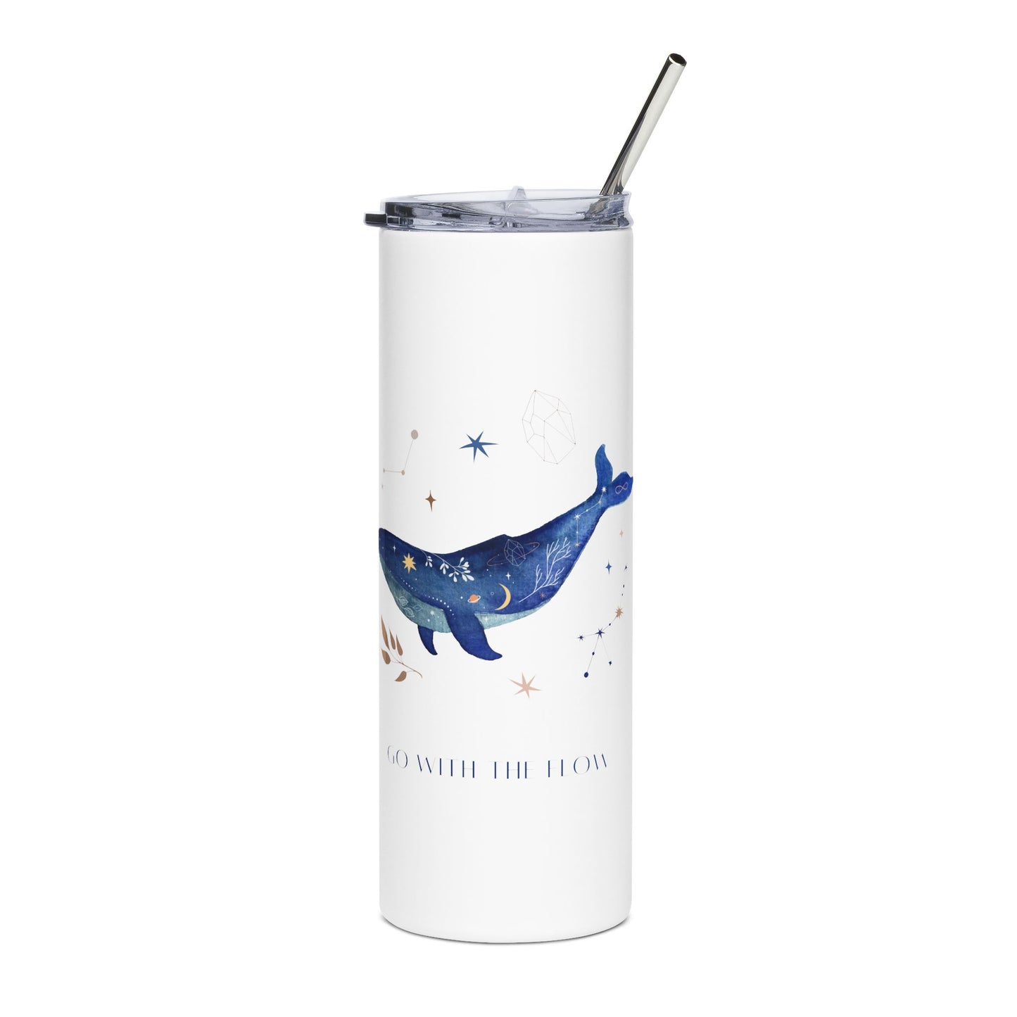 Celestial Whale 20 oz Stainless Steel Tumbler w/ Lid & Straw | Ocean Lover Gift