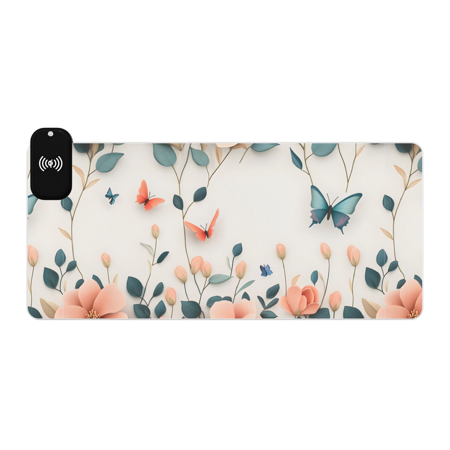 Floral RGB LED Gaming Mouse Pad 39x20 – Large Wireless Charging Desk Mat Non-Slip