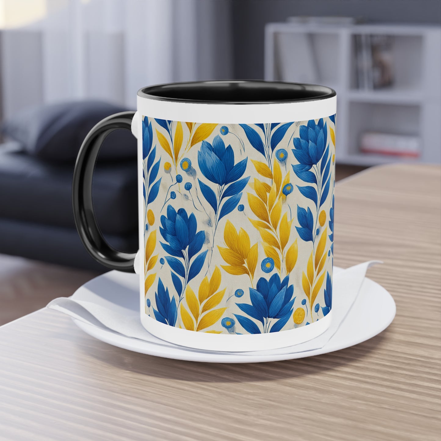 Floral Two-Tone Coffee Mug, Perfect for Home or Office, Gift for Coffee Lovers, Unique Kitchen Decor, Ideal for Birthdays, Mother's Day