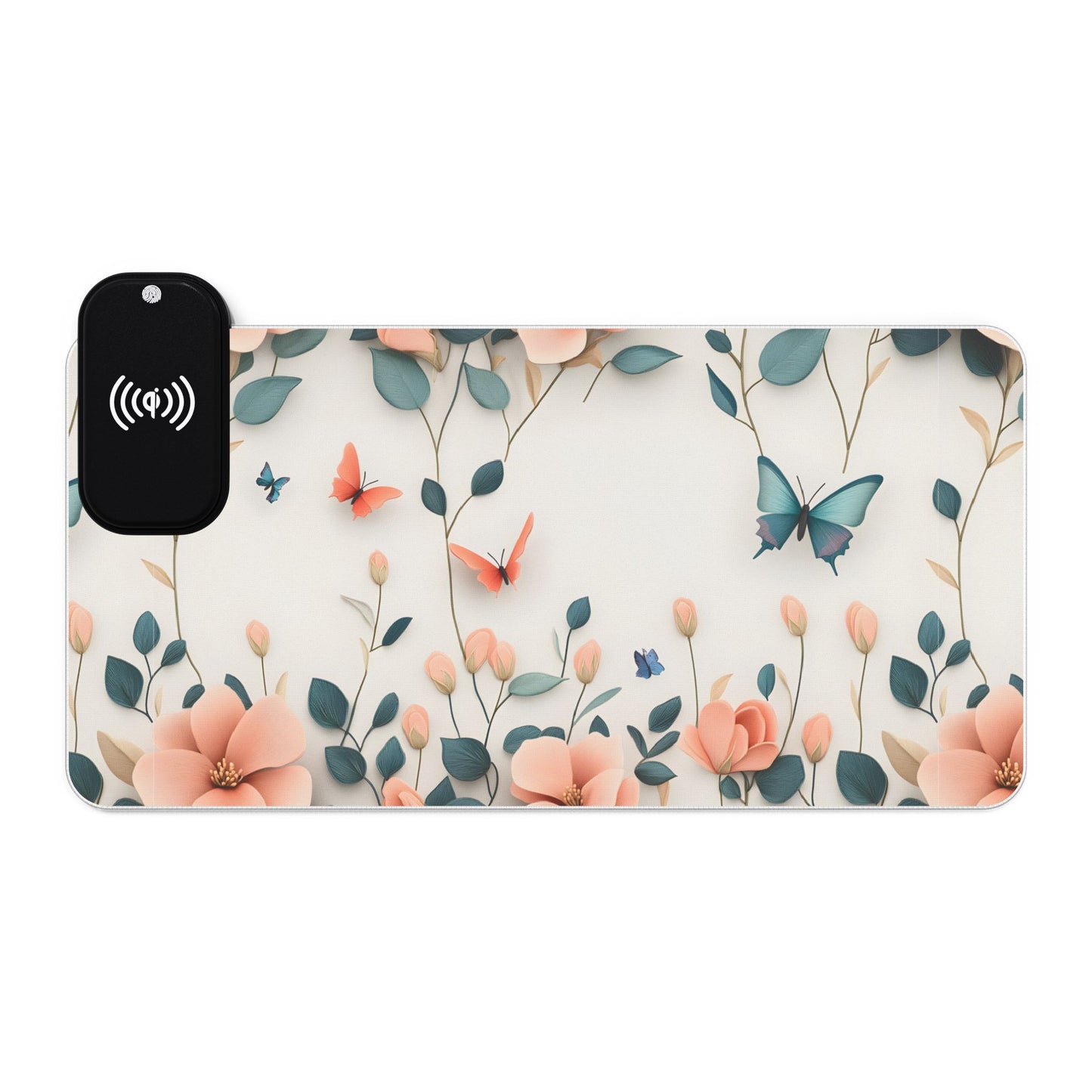 Floral RGB LED Gaming Mouse Pad 39x20 – Large Wireless Charging Desk Mat Non-Slip